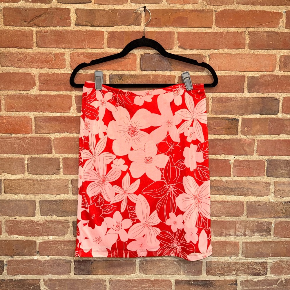 Express Red and Pink Floral Mini Skirt